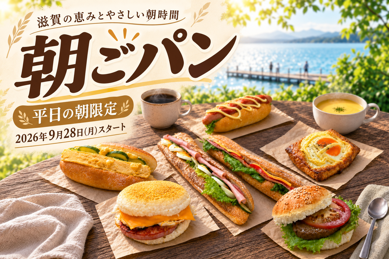 朝ごパン。平日の朝限定。2026年9月28日(月)スタート。滋賀の恵みとやさしい朝時間。